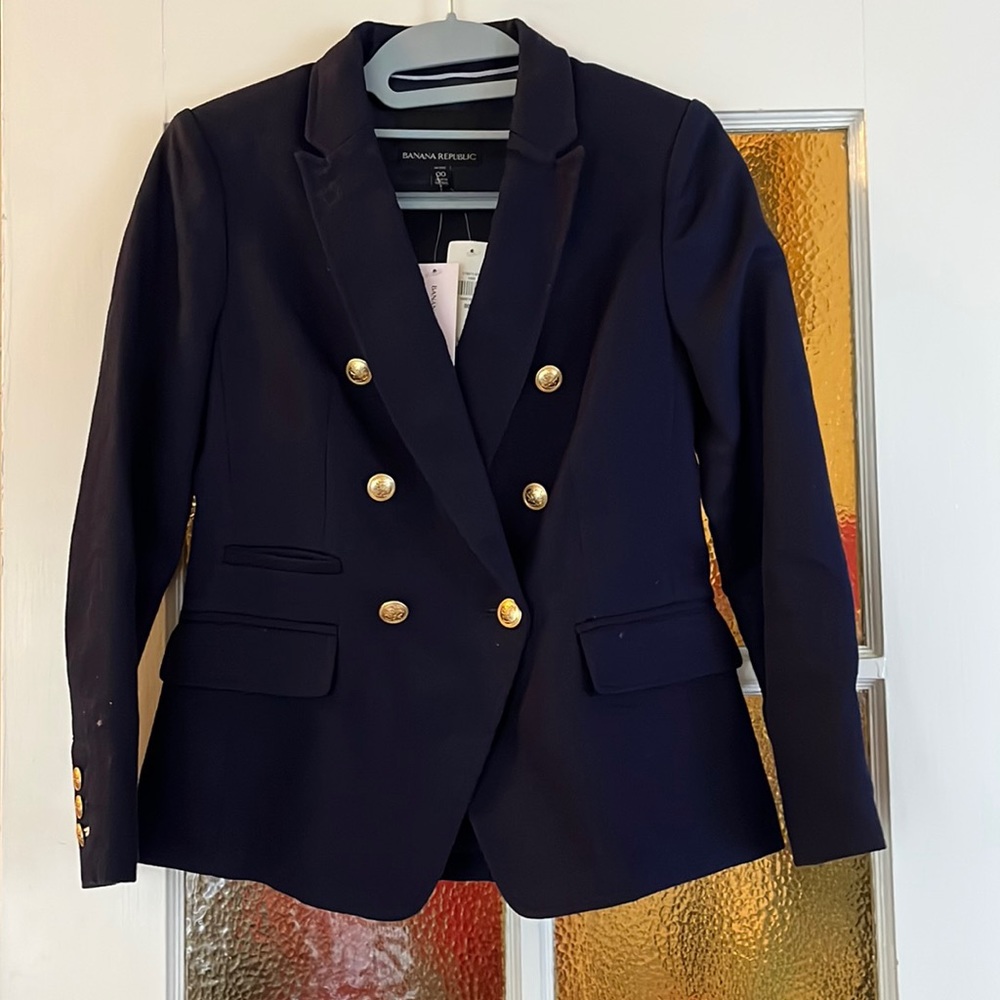 NWT navy blue Banana Republic blazer, nautical style, petite 00